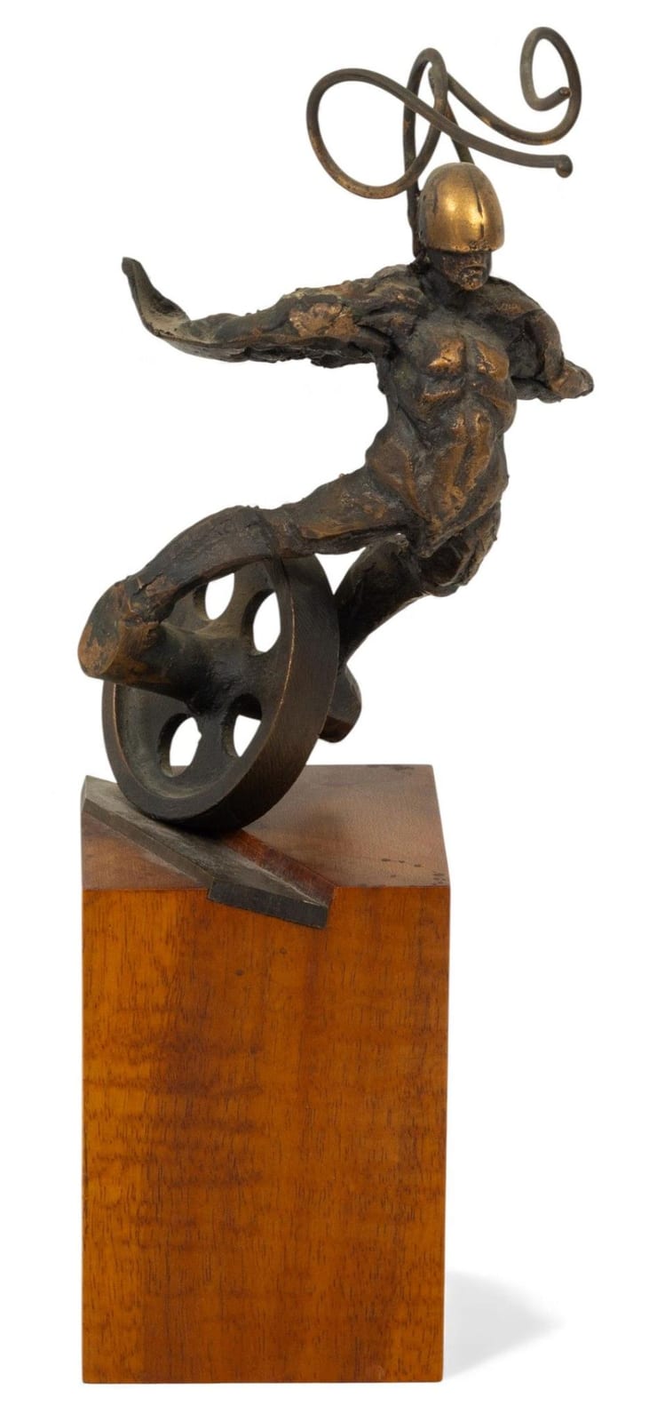 Theodore Gall comparable auction result: theodore gall american b 1941 bronze sculpture ca 1980 wheel man figure h 8 w 4 75 l 6