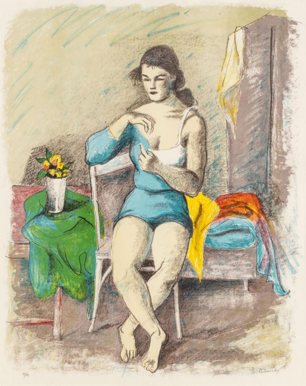Nicolai Cikovsky comparable auction result: nicolai cikovsky russian american 1894 1984 lithograph in colors on paper seated dancer h 22 w 17