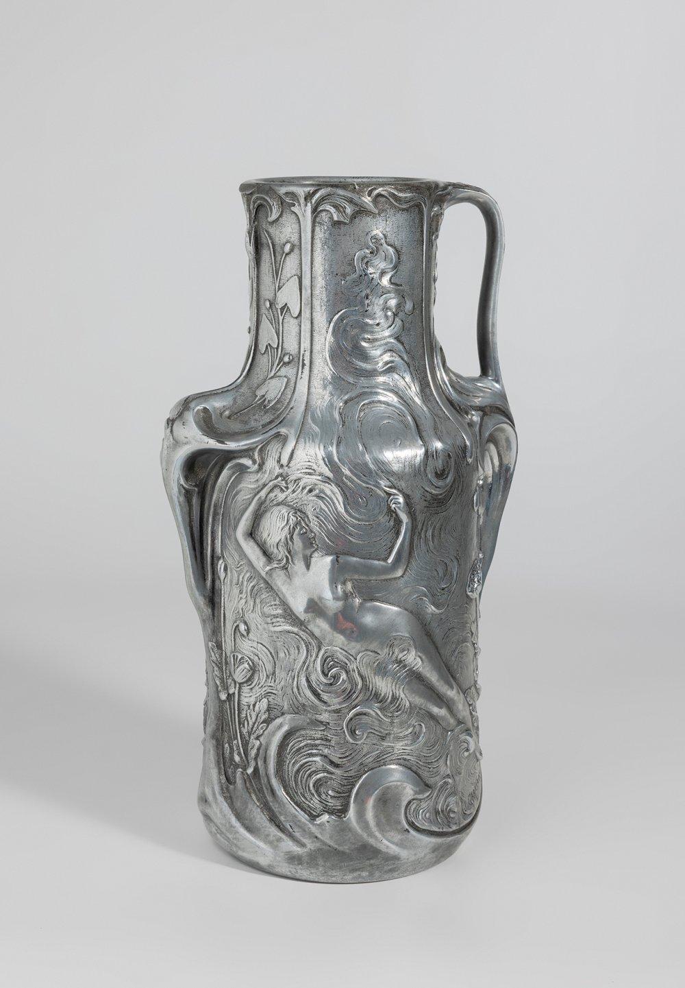 Jean Garnier comparable auction result: jean garnier mouzeuil 1853 paris 1910 vase ca 1900 silver plated pewter signed on the lower front right weight 4 360 g