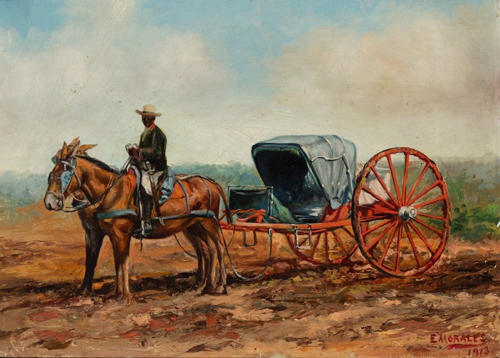 Eduardo Morales comparable auction result: eduardo morales havana 1868 1938 rickshaw 1913 oil on panel signed and dated in the lower right corner