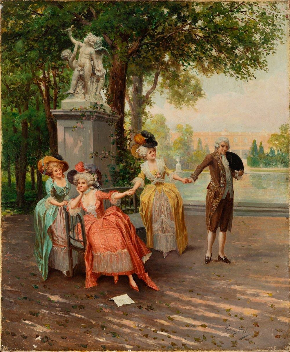 mariano alonso p rez zaragoza 1857 1930 gallant scene oil on canvas presents restorations on the pictorial surface signed in the lower right corner · Setdart Auction House · 2026-01-14 Mariano Alonso Pérez comparable auction result: mariano alonso p rez zaragoza 1857 1930 gallant scene oil on canvas presents restorations on the pictorial surface signed in the lower right corner