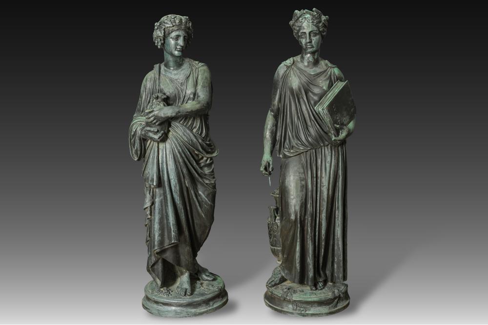Eugène Louis Lequesne comparable auction result: eug ne louis lequesne 1815 1887 two large patinated bronze garden statues of females after the antique foundry stamp durenne paris 19th c