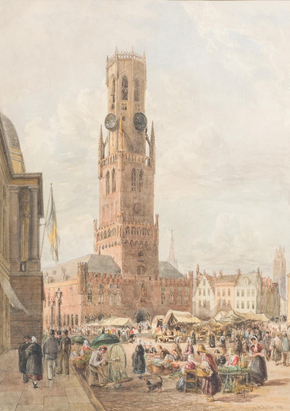 William Henry Nutter comparable auction result: william henry nutter 1821 1872 animated view of the grote markt in bruges with belfry watercolour and pencil on paper dated 1870