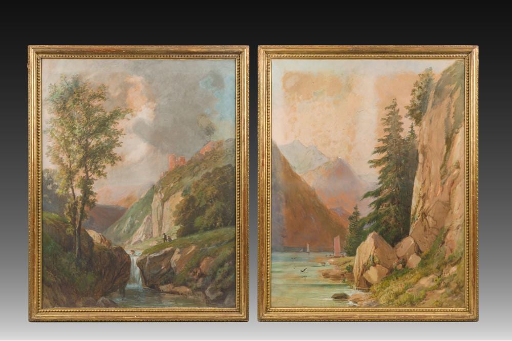 Paulus Lauters comparable auction result: paul lauters 1806 1875 two animated landscapes mixed media on paper marouflated on board