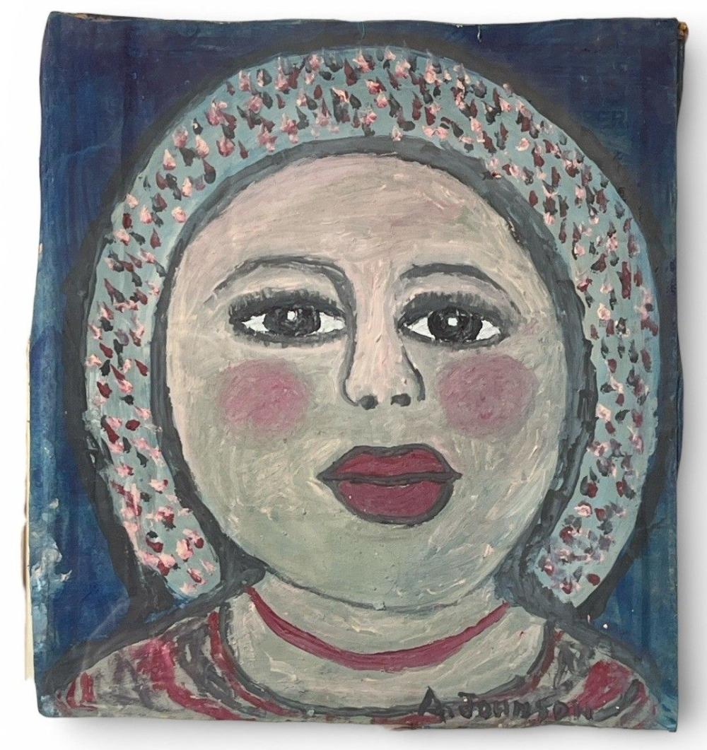 Anderson Johnson comparable auction result: anderson johnson american 1915 1998 folk art painting of a woman