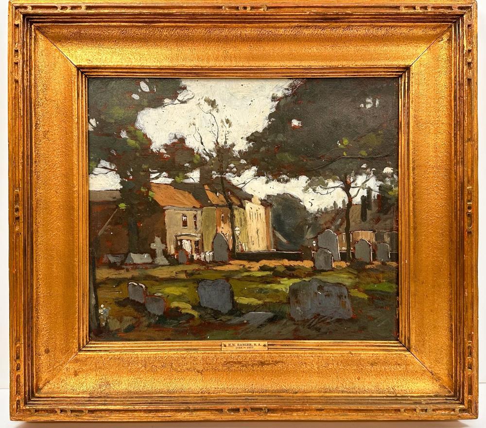 henry ward ranger 1858 1916 oil on board the old church yard · Hughes Auctions · 2026-01-11 Henry Ward Ranger comparable auction result: henry ward ranger 1858 1916 oil on board the old church yard