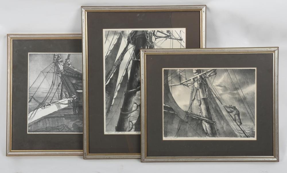 John Alexander Noble comparable auction result: john a noble american 1913 1983 three maritime prints