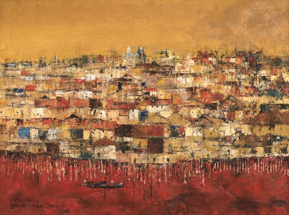 Chan  Jehan comparable auction result: jehan chan b 1937 2011 fishing village 2001