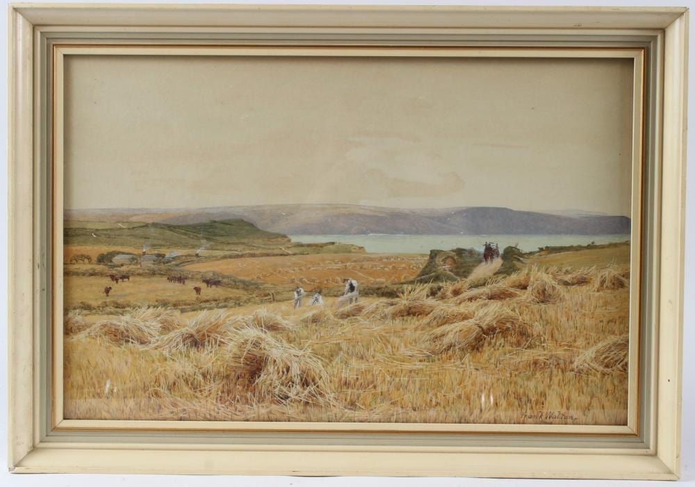 frank walton 1840 1928 bude cornwall haymaking and coast beyond watercolour signed 28 x 43cm · John Nicholson's Fine Art Auctioneers & Valuers · 2026-01-14 Frank Walton comparable auction result: frank walton 1840 1928 bude cornwall haymaking and coast beyond watercolour signed 28 x 43cm