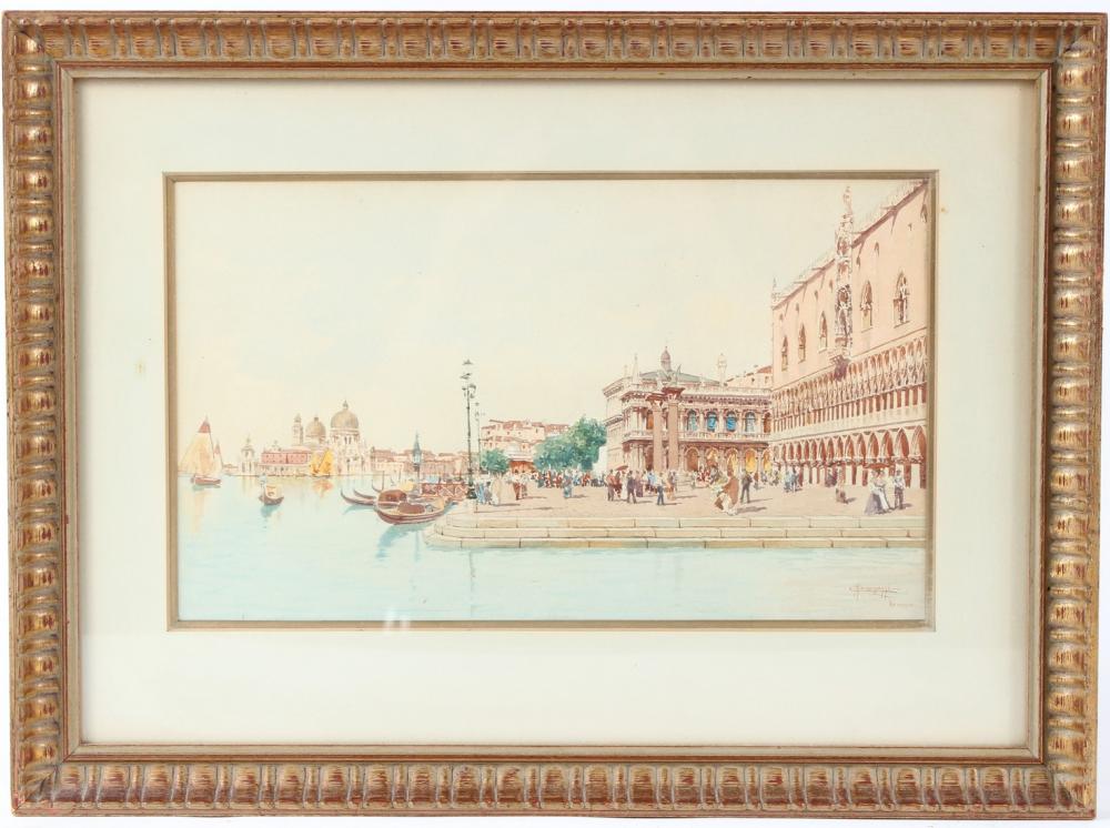 carlo menegazzi 1856 1920 view of venice with the rialto palace watercolour signed and inscribed 17 x · John Nicholson's Fine Art Auctioneers & Valuers · 2026-01-14 Carlo Menegazzi comparable auction result: carlo menegazzi 1856 1920 view of venice with the rialto palace watercolour signed and inscribed 17 x