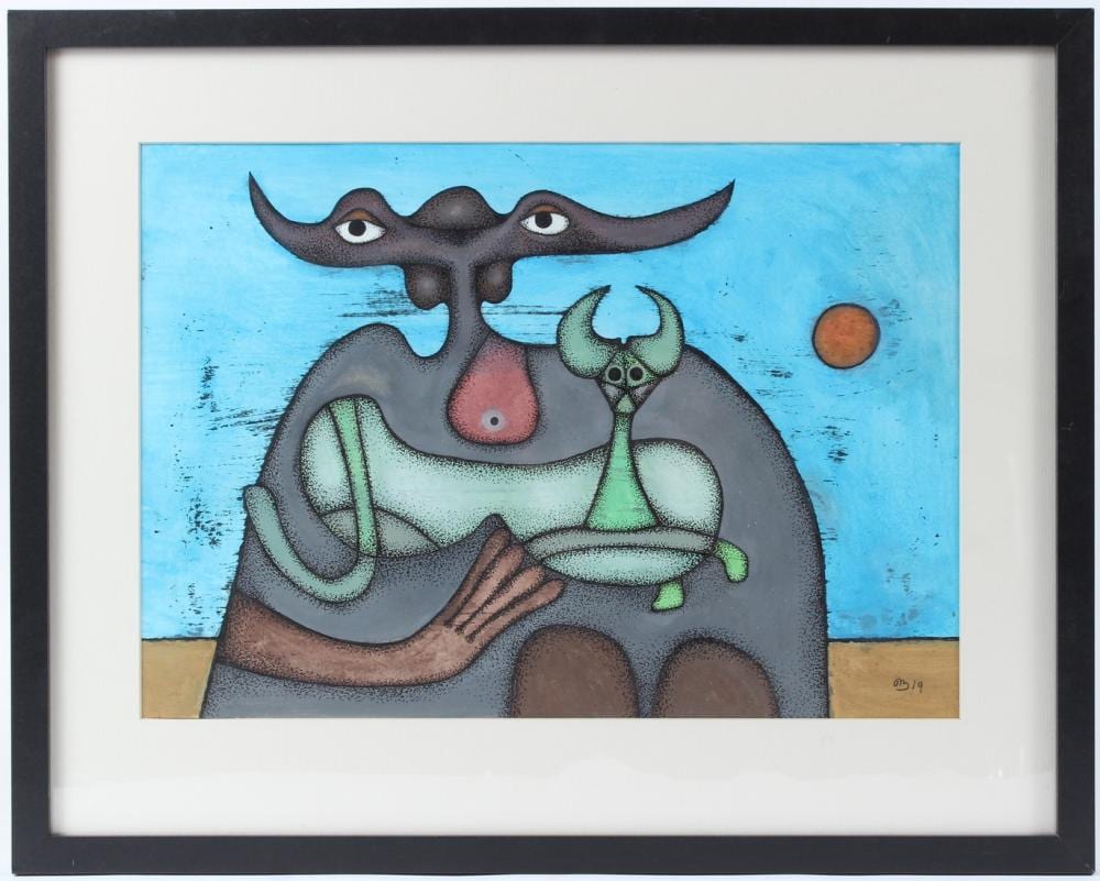 Desmond Morris comparable auction result: desmond morris b 1928 woman with cat v mixed media on paper initialled and dated 19 signed and inscri