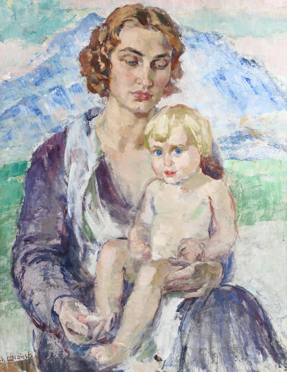 Albert LIPCZINSKI comparable auction result: albert lipczinski 1876 1974 mother and child oil on panel pre 1914 signed mountains in the background