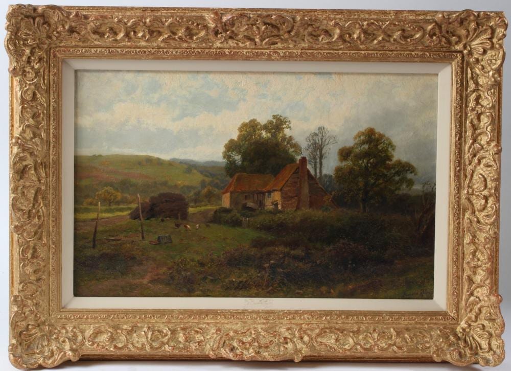 Leopold Rivers comparable auction result: leopold rivers 1852 1905 landscape with cottage and hens oil on canvas signed 24 5 x 39cm