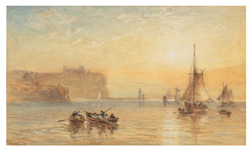 George Weatherill comparable auction result: george weatherill british 1810 1890 fishing boats off whitby at sunset