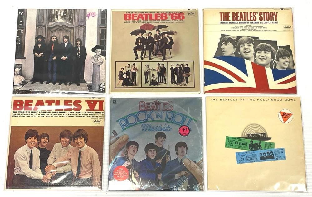 (6) Beatles Vinyl LP Records sold by Kraft Auction Service, lot 485 — auction record photograph
