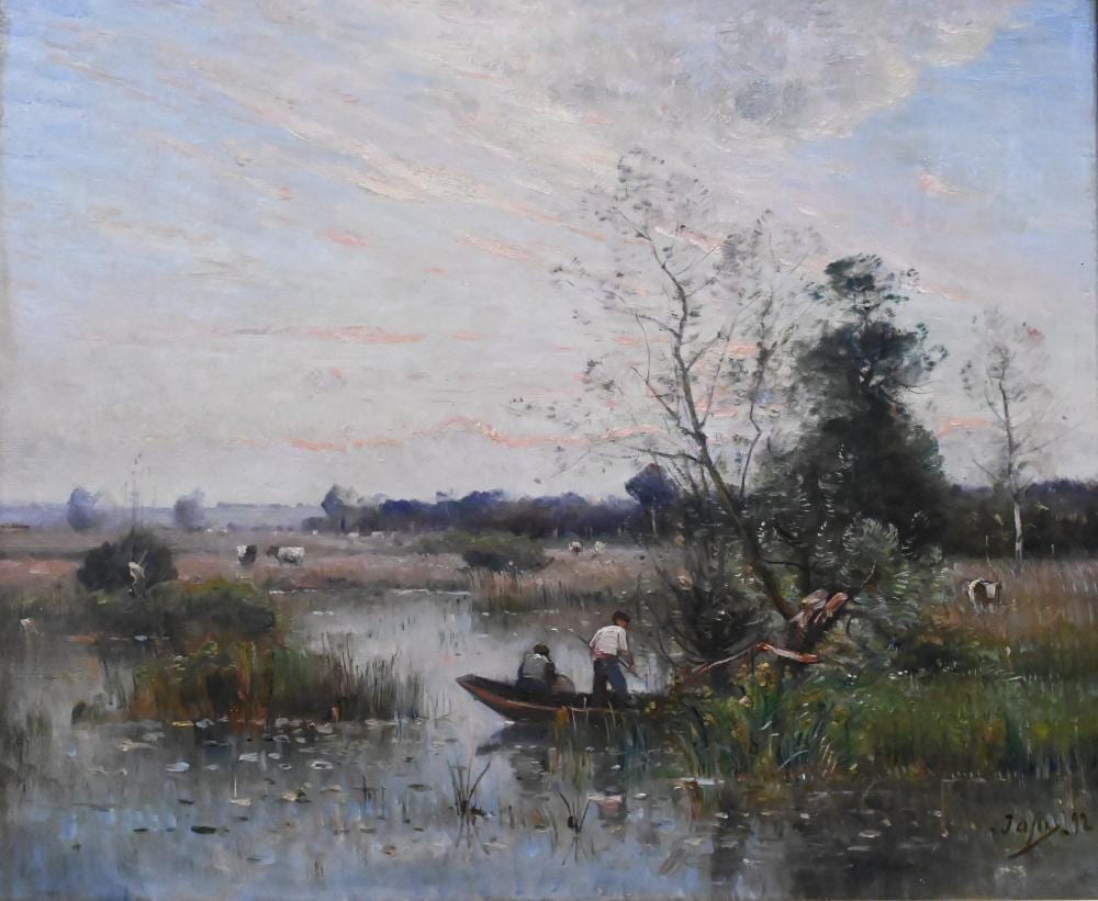 louis aime japy french 1840 1916 two figures fishing in a pond 1892 oil on canvas signed and dated lower right japy 92 18 x 21 · Nadeau's Auction Gallery · 2026-01-24 Louis Aimé Japy comparable auction result: louis aime japy french 1840 1916 two figures fishing in a pond 1892 oil on canvas signed and dated lower right japy 92 18 x 21