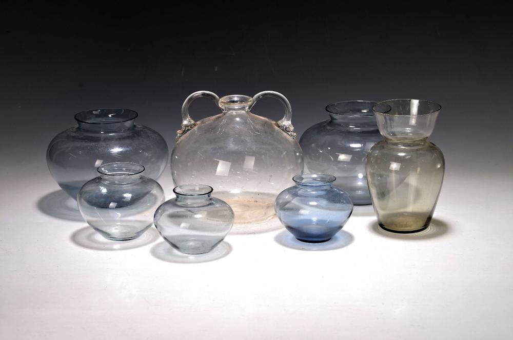 collection of 10 glass vases mostly designed by wilhelm · Henry's Auktionshaus · 2026-01-31 Wilhelm Viktor Krausz comparable auction result: collection of 10 glass vases mostly designed by wilhelm