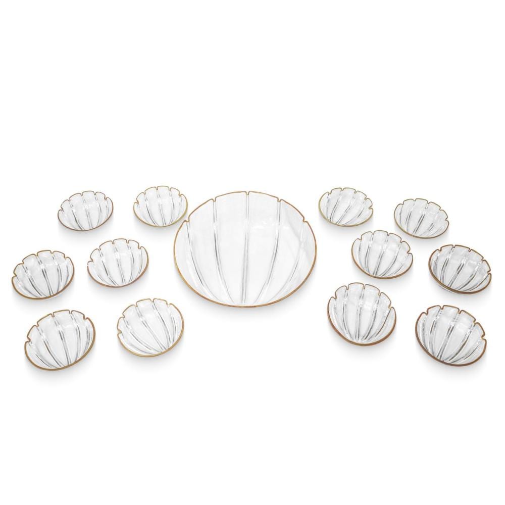 Carlo Moretti comparable auction result: carlo moretti 1958 large shell shaped centerpiece with 12 gold rimmed bowls