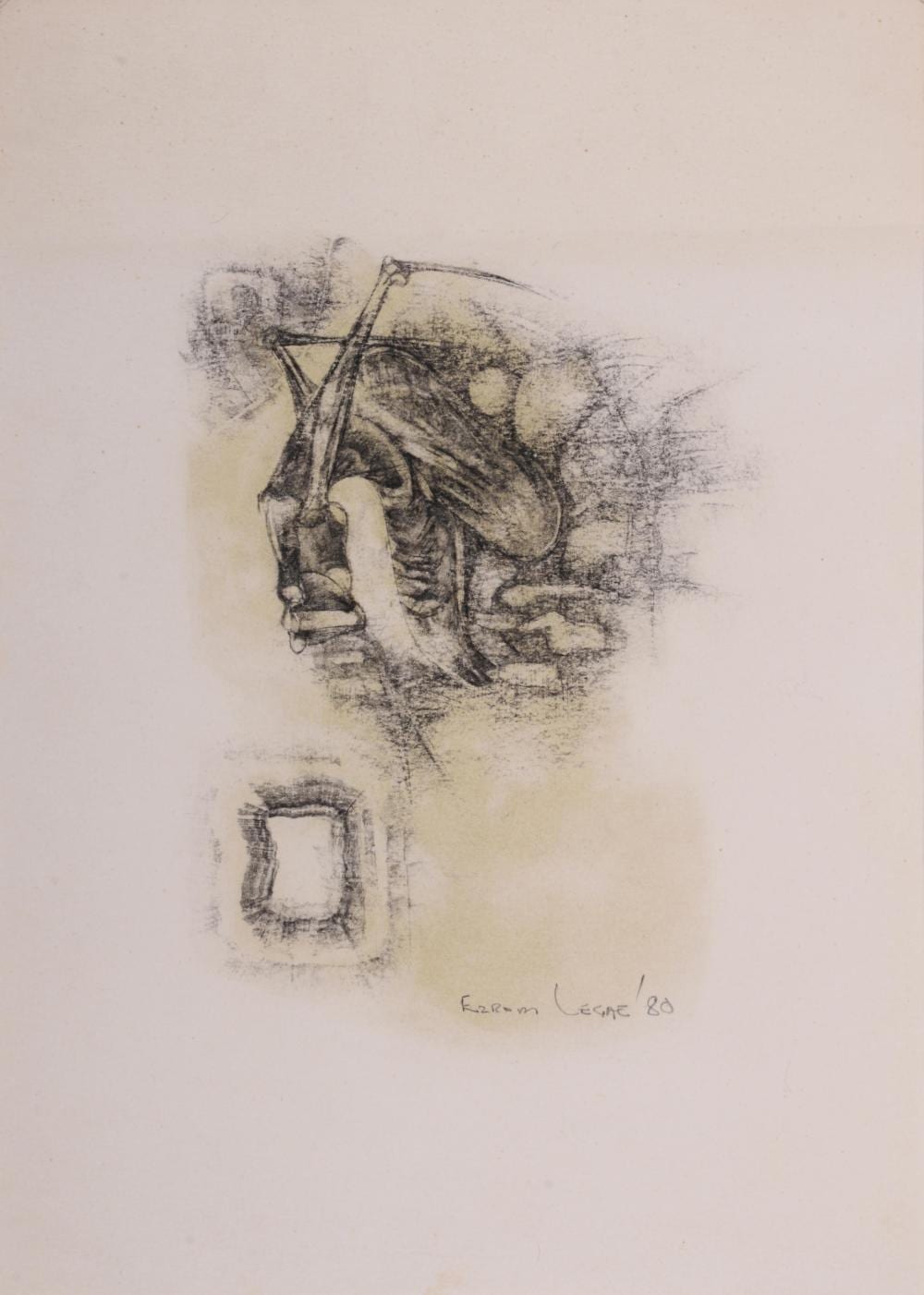 Ezrom Legae comparable auction result: ezrom legae south african 1938 1999 untitled drawing from statement for series 1980 charcoal on paper sheet 10 x 13 1 8 in 25 4 x 33 3 cm