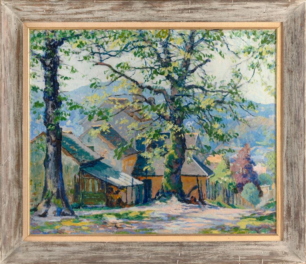 Robert Fulton Logan comparable auction result: robert fulton logan connecticut massachusetts france 1889 1959 houses and trees at the top of the hill oil on canvas 21 5 x 25 5 framed 28 x 31