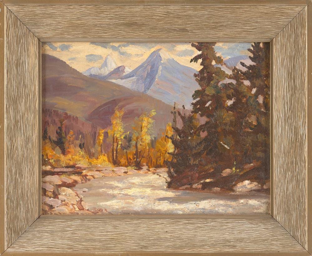 Alexis Delahogue comparable auction result: alex alec john garner canada 1897 1995 mountain landscape oil on canvas board 12 x 16 framed 17 x 21