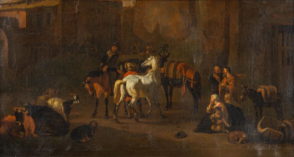 Pieter van Bloemen comparable auction result: pieter van bloemen 1657 1720 attr village scene with horsemen and cattle oil on canvas 17th c