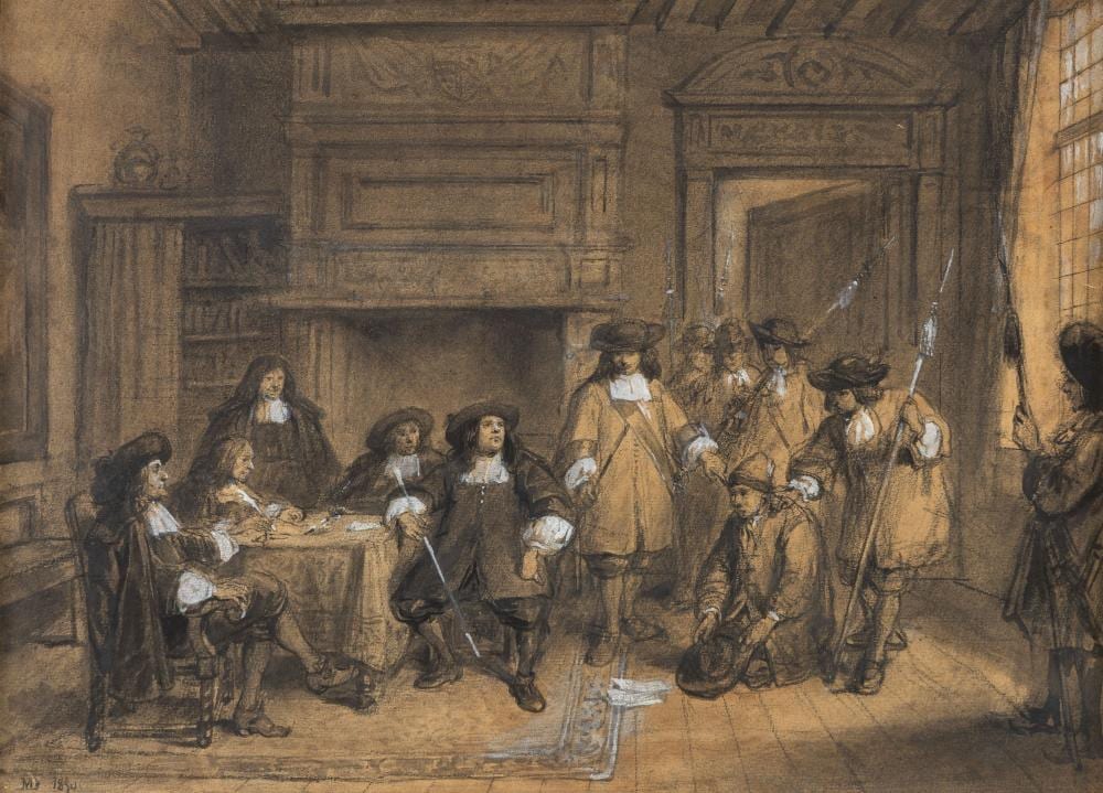 Jean-Baptiste Madou comparable auction result: jean baptiste madou 1796 1877 the city magistrates a drawing chalk pastel and watercolor on paper 1850