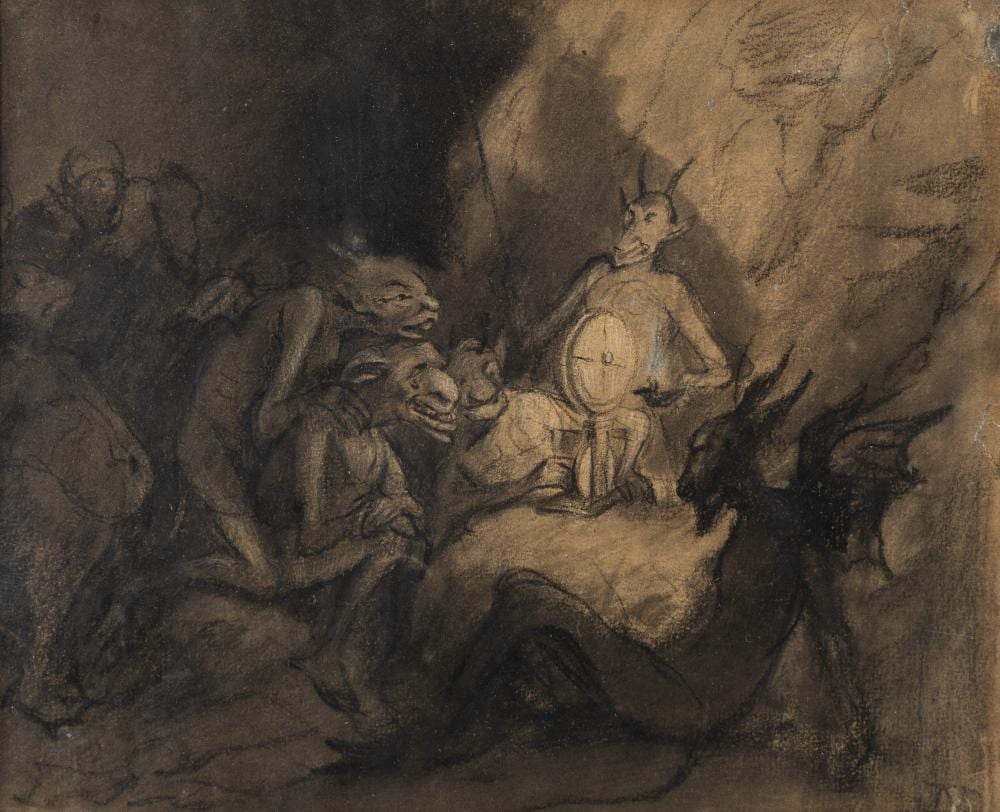 Jean-Baptiste Madou comparable auction result: jean baptiste madou 1796 1877 devils in the cave playing with an anorthoscope charcoal on paper circa 1835