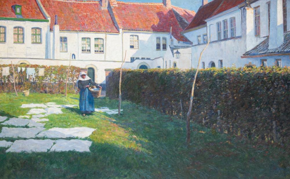 Emmanuel Viérin comparable auction result: emmanuel vi rin 1869 1954 the beguinage of courtray 1899 oil on canvas on triplex 95 x 155 cm 37 39 x 61 02 in frame 126 x 184 cm 49 60 x 72 43 in