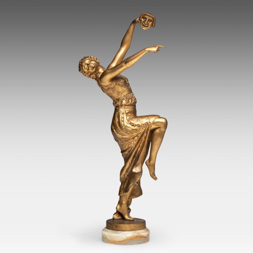 Joseph Cormier comparable auction result: joe descomps 1869 1950 masked dancer gilt bronze on onyx base h 40 5 cm total