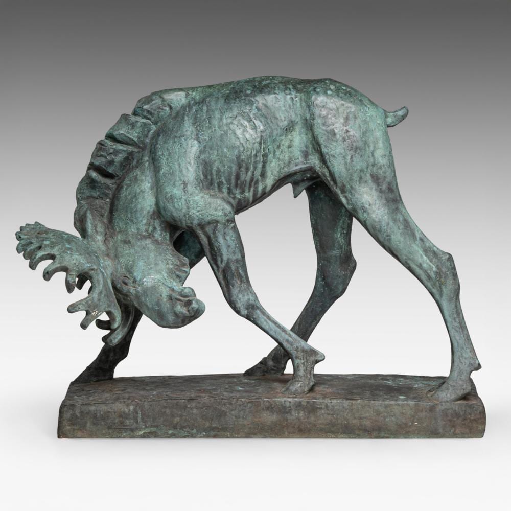 Jussi Mäntynen comparable auction result: jussi m ntynen 1886 1978 larmande kraft forceful strength 1944 green patinated bronze h 43 w 55 cm