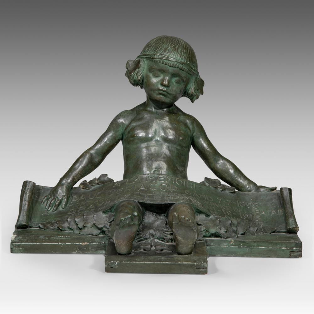 Georges Verbanck comparable auction result: geo verbanck 1881 1961 a bronze patinated plaster model of the grave monument for the seriacop family in ghent dated 1919 h 59 w 76 cm