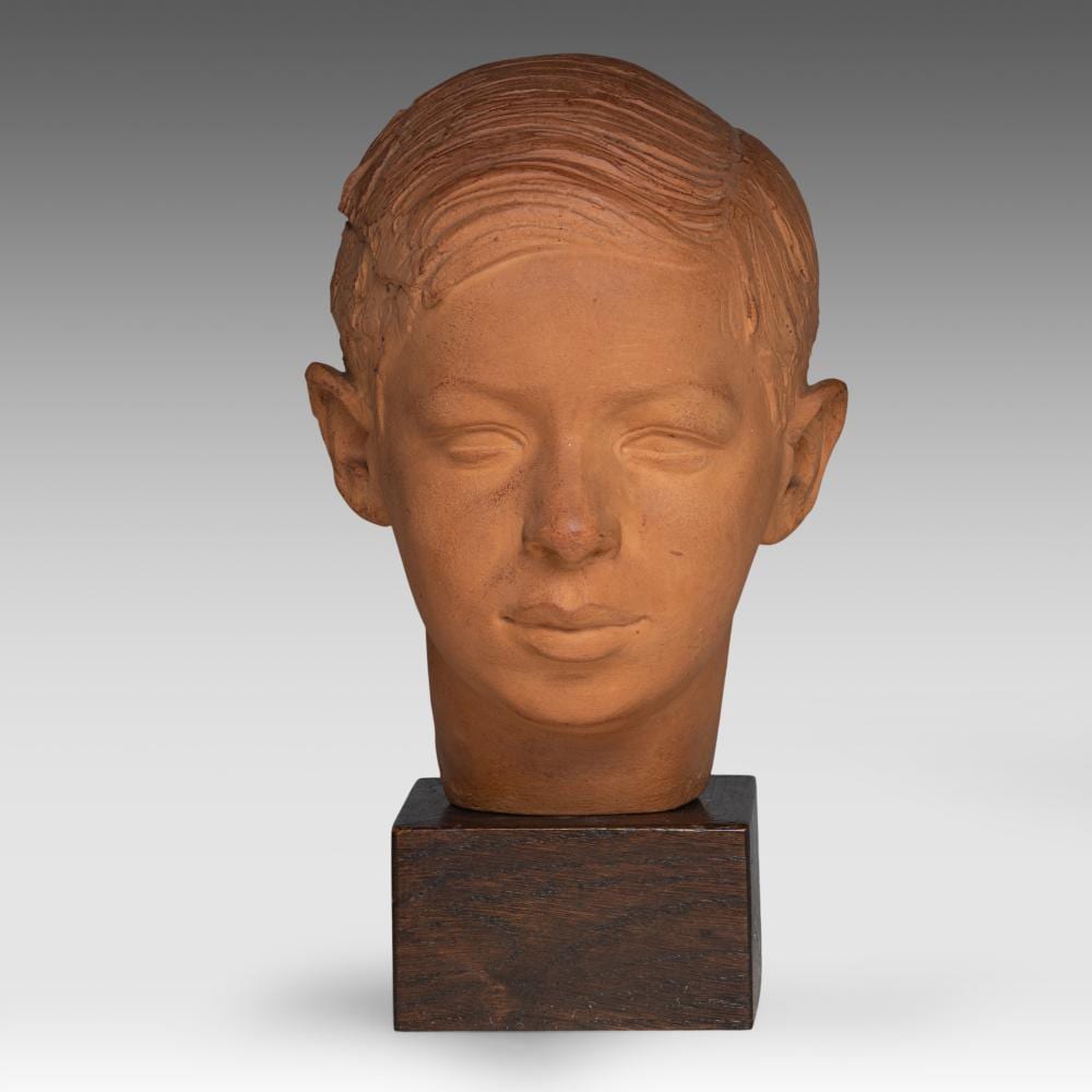 Jos de Decker comparable auction result: jos de decker 1912 2000 terracotta bust of a young boy on a wooden stand h 29 cm total