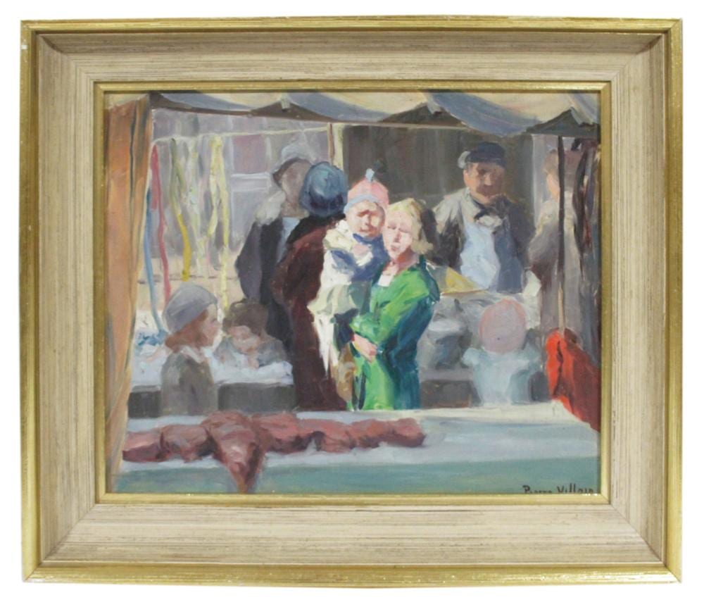 Pierre Villain comparable auction result: pierre villain butcher shop scene oil on board