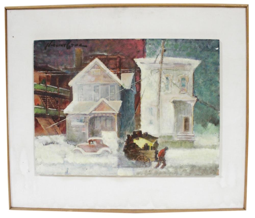 Norbert Lenz comparable auction result: norbert lenz winter city street scene oil on panel