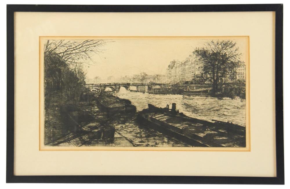 George Hand Wright comparable auction result: george hand wright river scene etching c1910