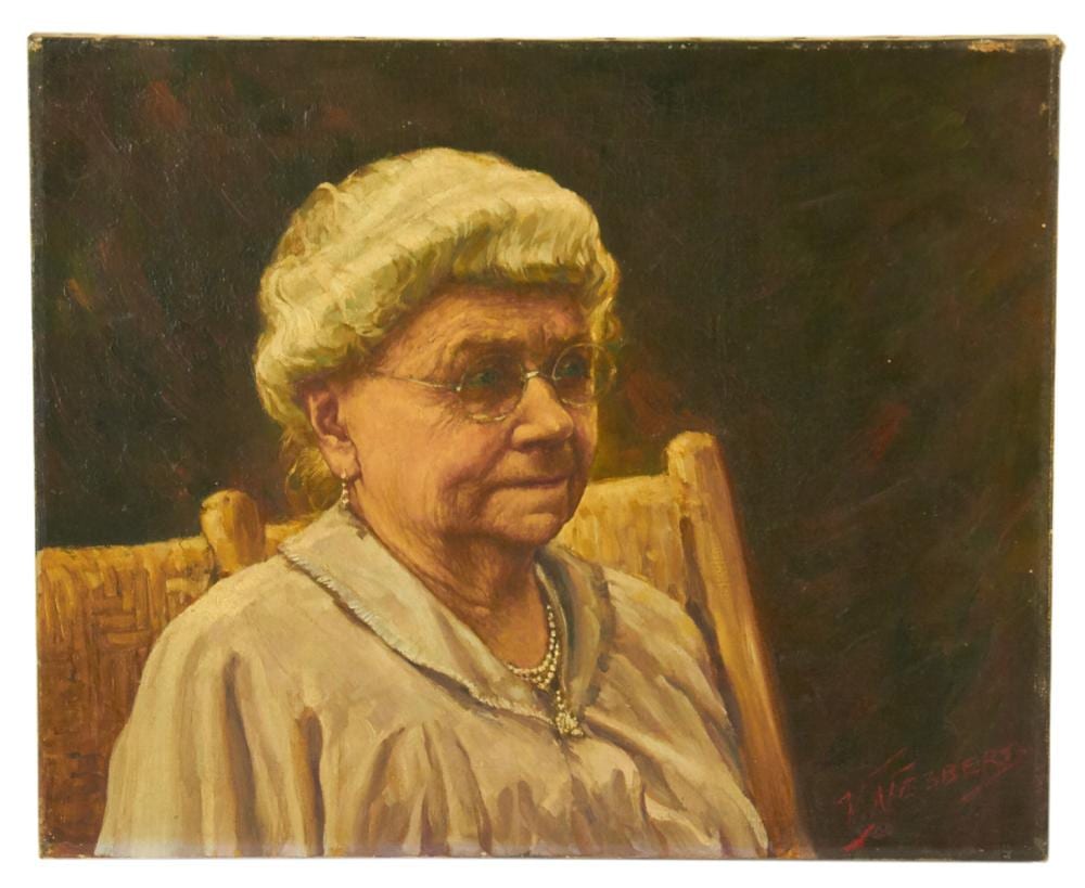 Vincent Nesbert comparable auction result: vincent nesbert elderly lady oil on canvas