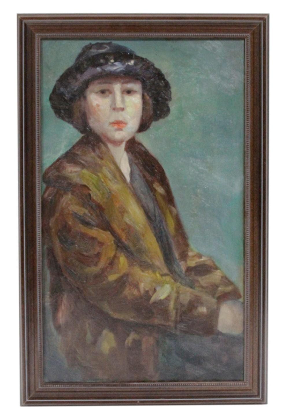 Charles Alfred Meurer comparable auction result: charles meurer woman in cloche hat oil on canvas