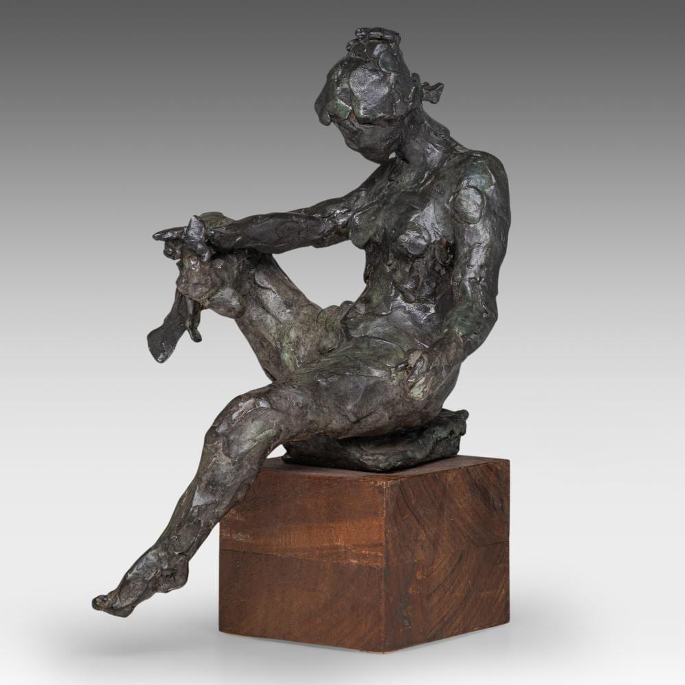 Freddy Van Dyck comparable auction result: freddy van dyck 1942 bathing woman patinated bronze on a wooden base h cm