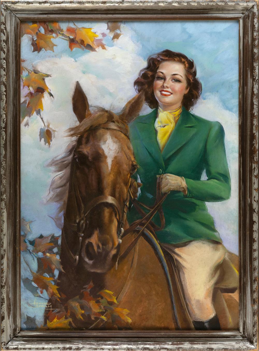 Howard Connolly comparable auction result: howard connolly rhode island 1903 1990 woman riding a horse pastel on cardboard 37 x 26 framed under glass 42 x 32 5
