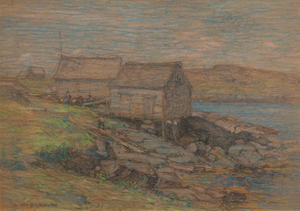 Walter Griffin comparable auction result: walter griffin am 1861 1935 monhegan island maine 1908 pastel on paperboard framed under glass