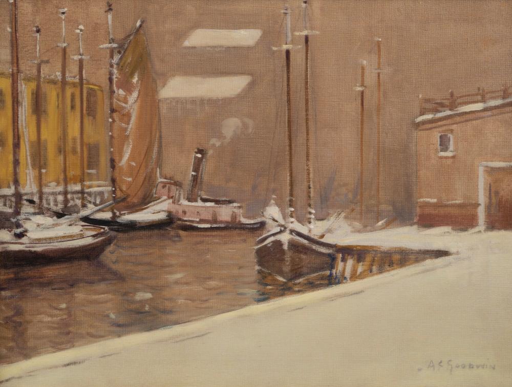 Arthur Clifton Goodwin comparable auction result: arthur clifton goodwin am 1864 1929 boston waterfront in winter oil on canvas framed