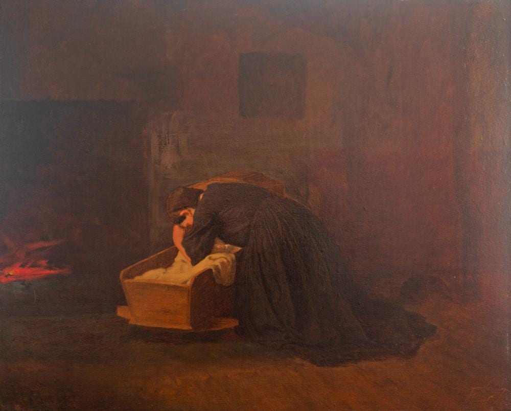 Eastman Johnson comparable auction result: eastman johnson am 1824 1906 the cradle song c 1866 oil on canvas laid to panel framed in guido frame
