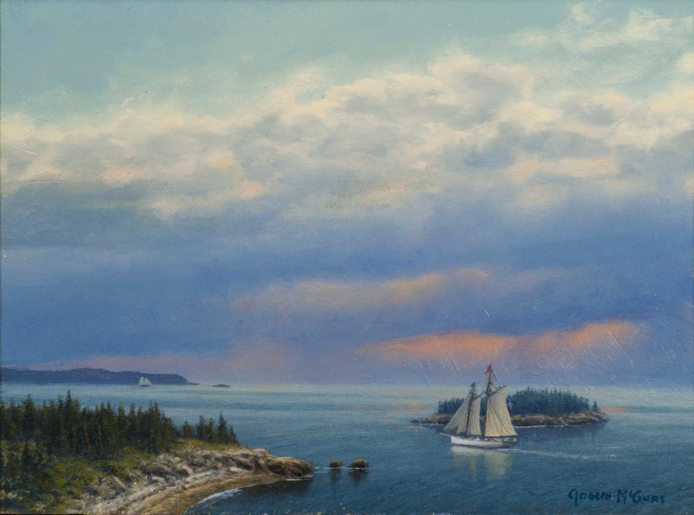 Joseph McGurl comparable auction result: joseph mcgurl am b 1958 cruising on the coast oil on wood panel framed