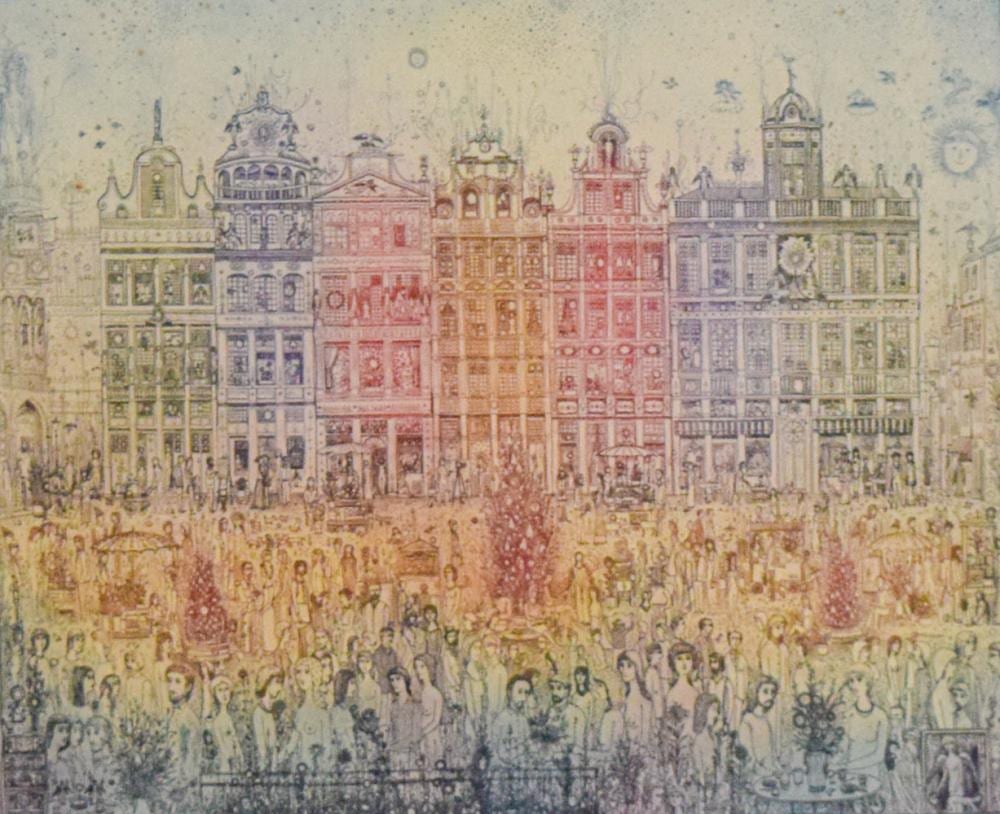 Arnold Gross comparable auction result: arnold gross etching brusszeli vasarnap