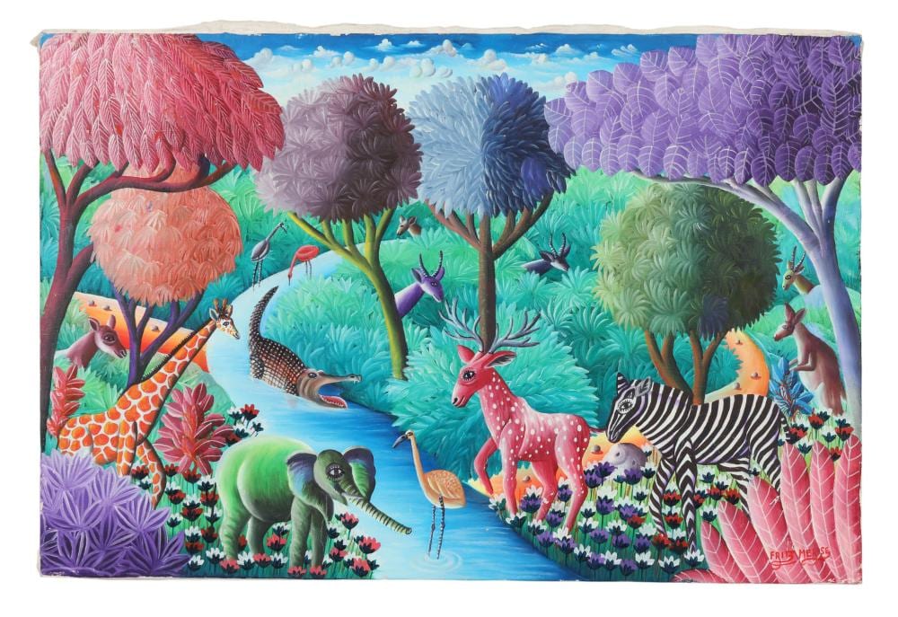 Fritz Merise comparable auction result: fritz merise b 1946 jungle landscape oil painting