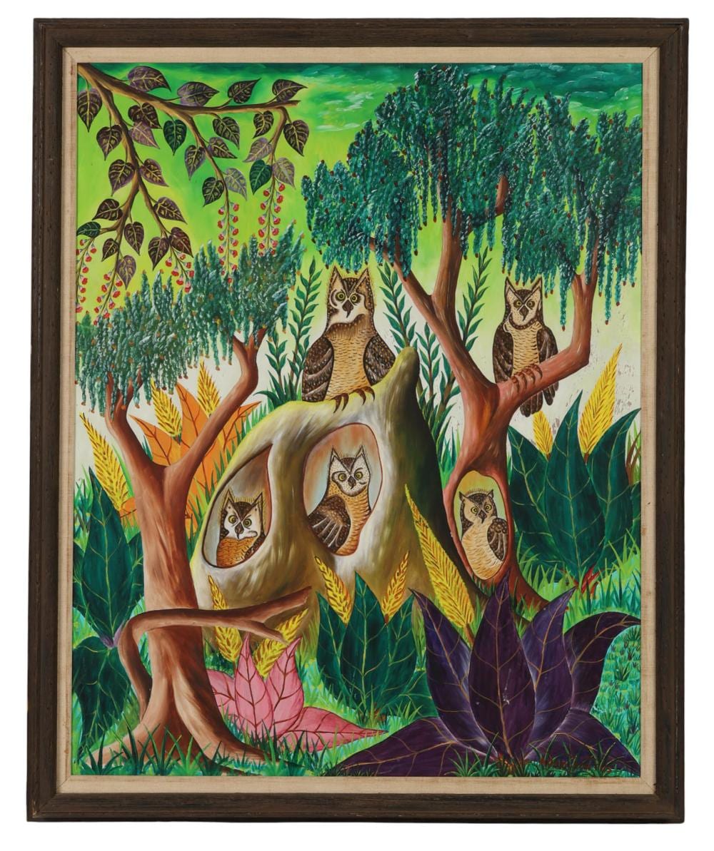 Adam Leontus comparable auction result: adam leontus 1928 1986 owls in tree oil painting