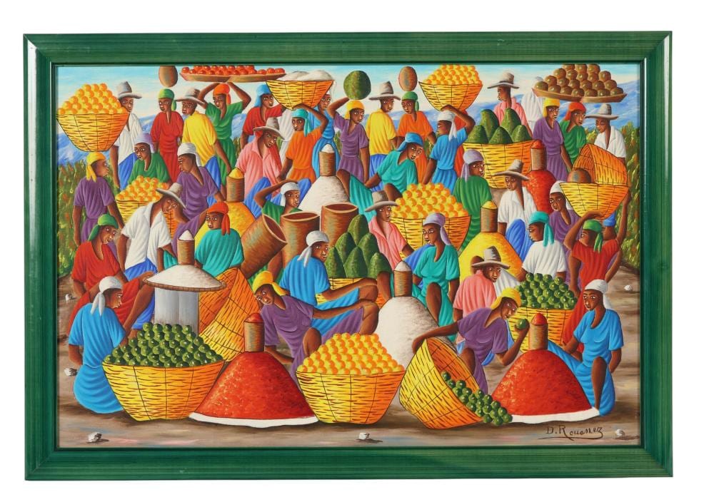 dieudonne rouanez b 1920 haitian market painting · Hill Auction Gallery · 2026-01-28 DIEUDONNE ROUANEZ comparable auction result: dieudonne rouanez b 1920 haitian market painting