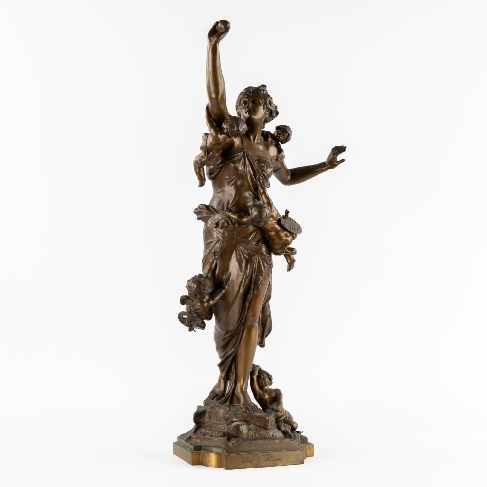 Auguste de Wever comparable auction result: auguste de wever 1836 1910 nul n arrive sans peine allegory of the arts patinated bronze