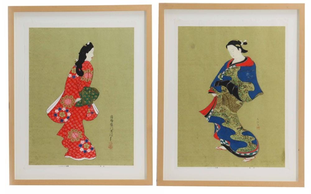 Hishikawa Moronobu comparable auction result: hishikawa moronobu c 1618 1694 japanese two figural woodblock prints beauty looking back